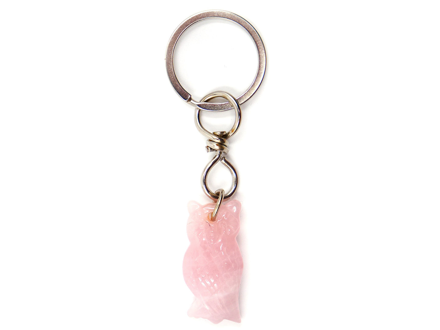 Porte-clés hibou en quartz rose