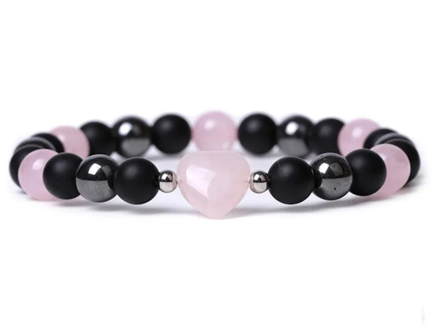 Bracelet coeur en quartz rose - 8mm