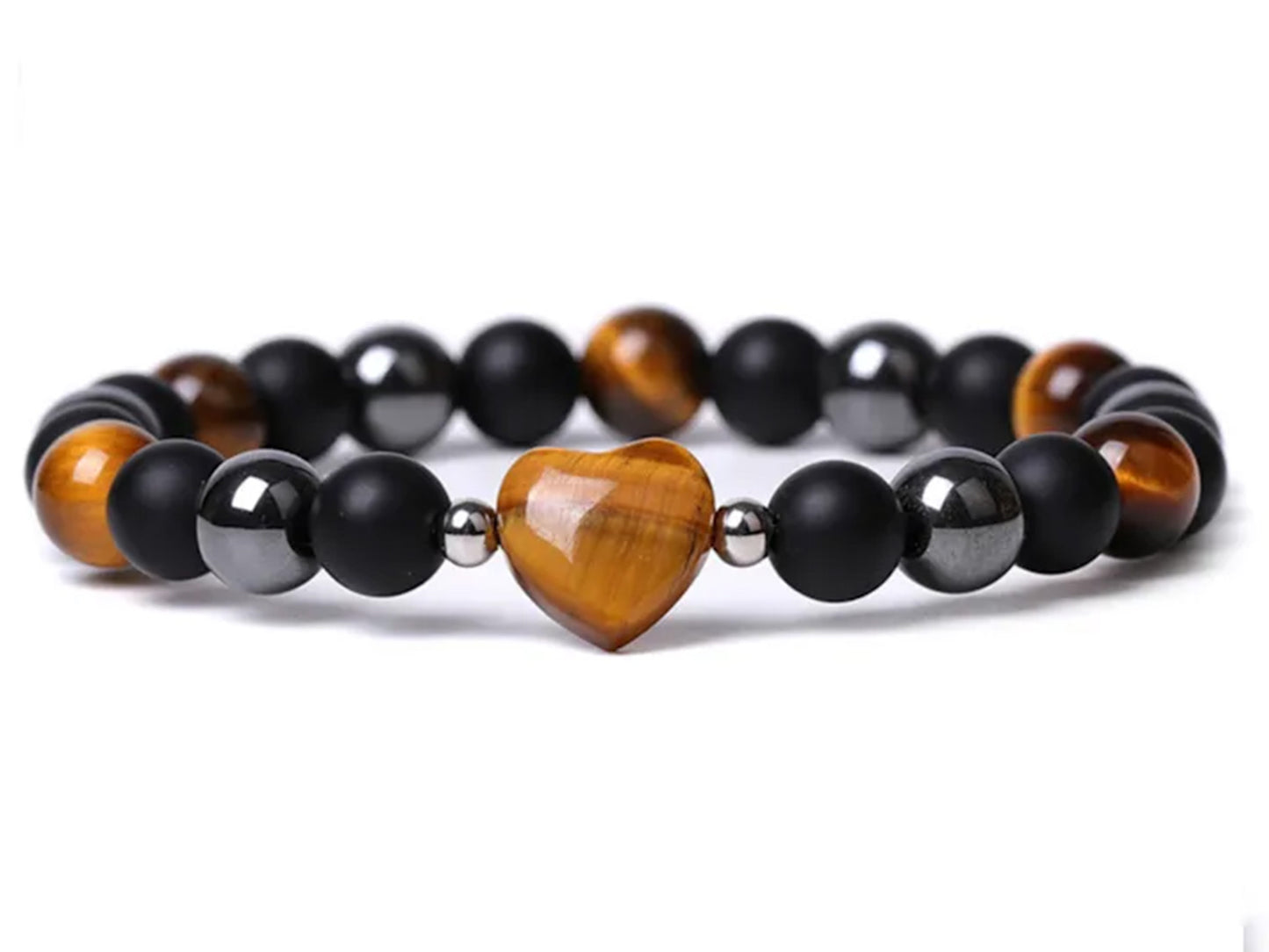 Bracelet coeur en oeil de tigre - 8mm