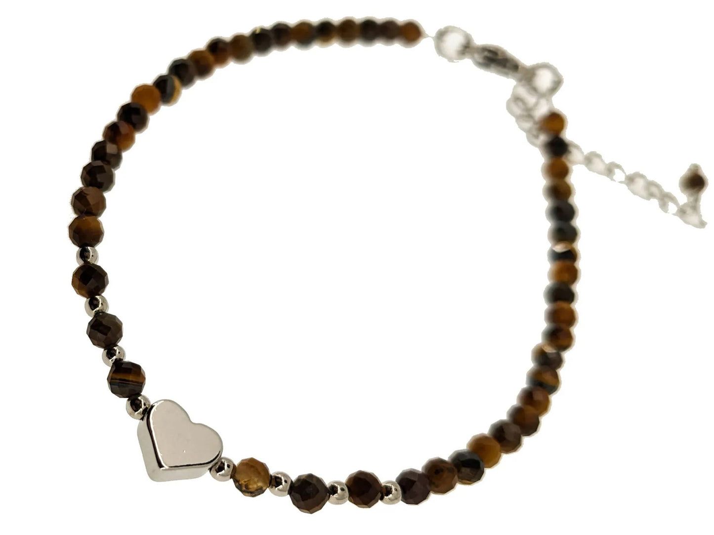 Bracelet en oeil de tigre - 3mm facetté avec cœur et chaînette