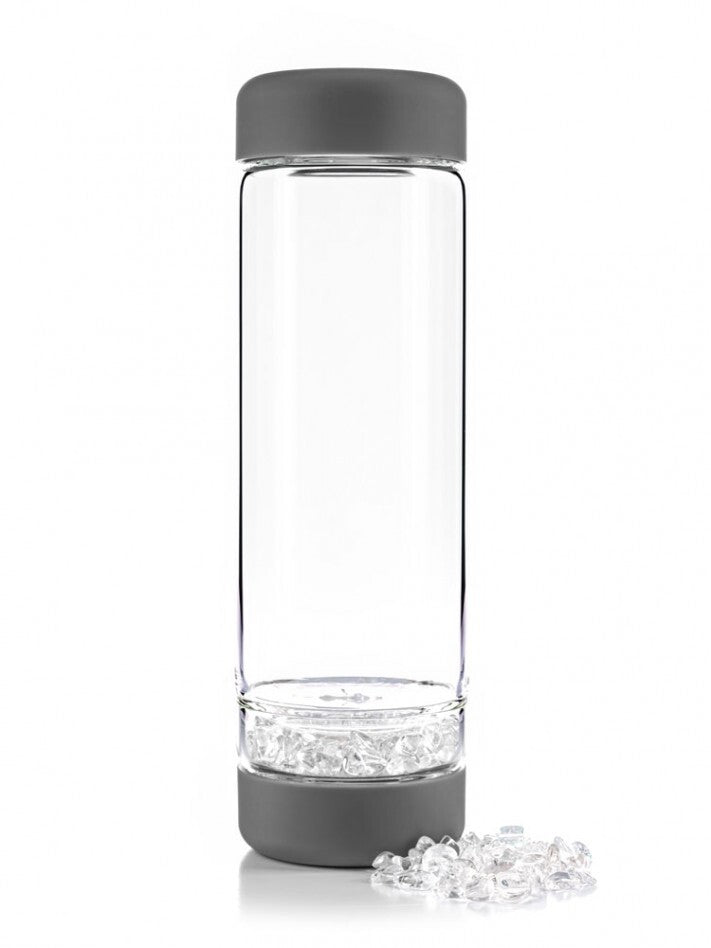 Bouteille VitaJuwel Inu! en Verre gris lave avec Compartiment pour Pierres Fines – 500 ml + housse de protection