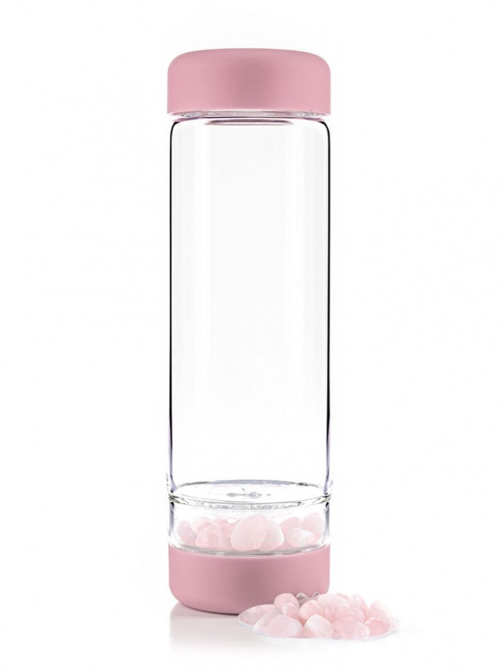 Bouteille VitaJuwel Inu! en Verre rose avec Compartiment pour Pierres Fines – 500 ml + housse de protection