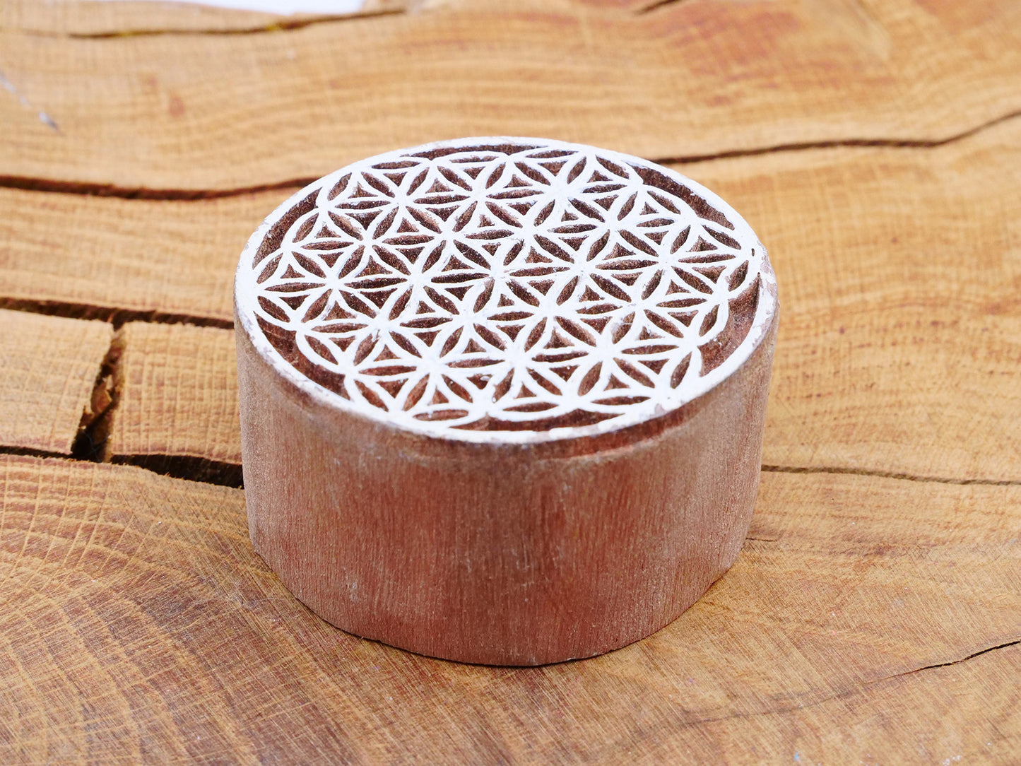 Tampon Bois Motif Fleur de Vie - 5 cm de Diamètre