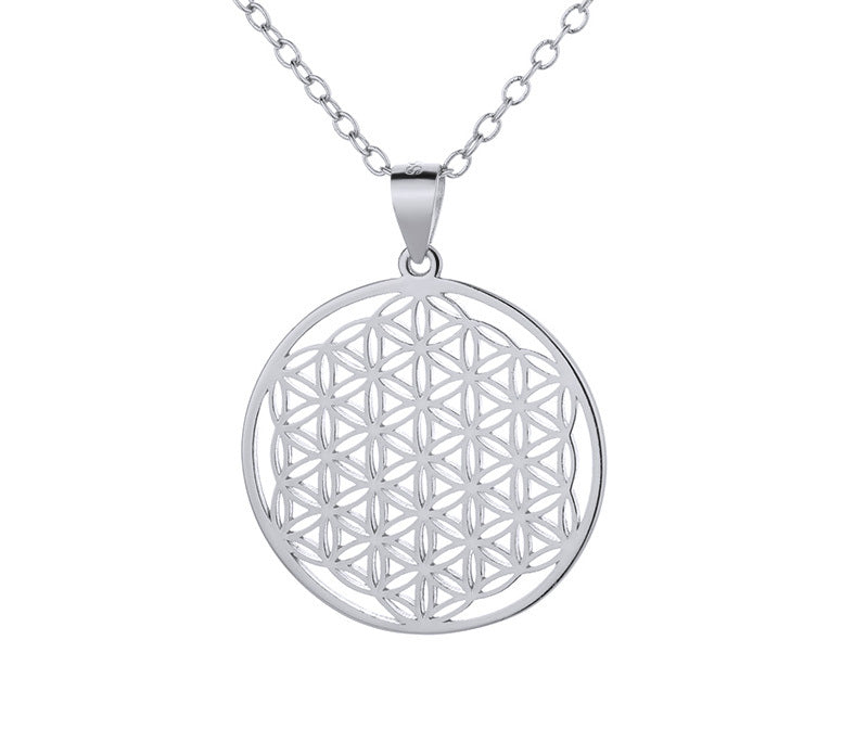 Pendentif fleur de vie avec chaînette - Argent 925 - Argenté