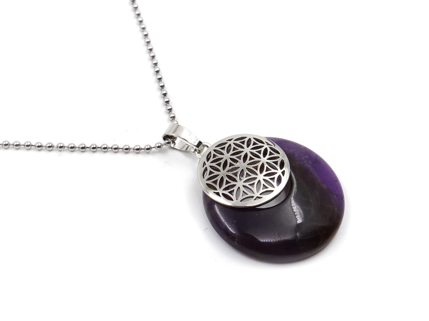 Améthyste - Pendentif avec Fleur de Vie