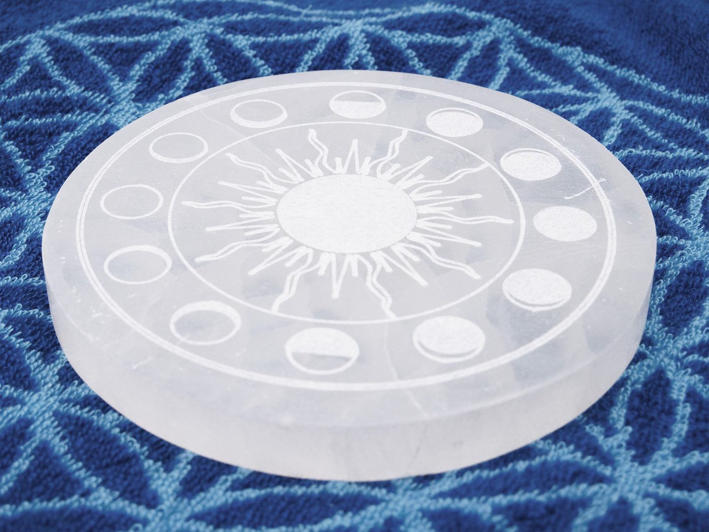 Plaque en sélénite - Soleil et phases lunaires