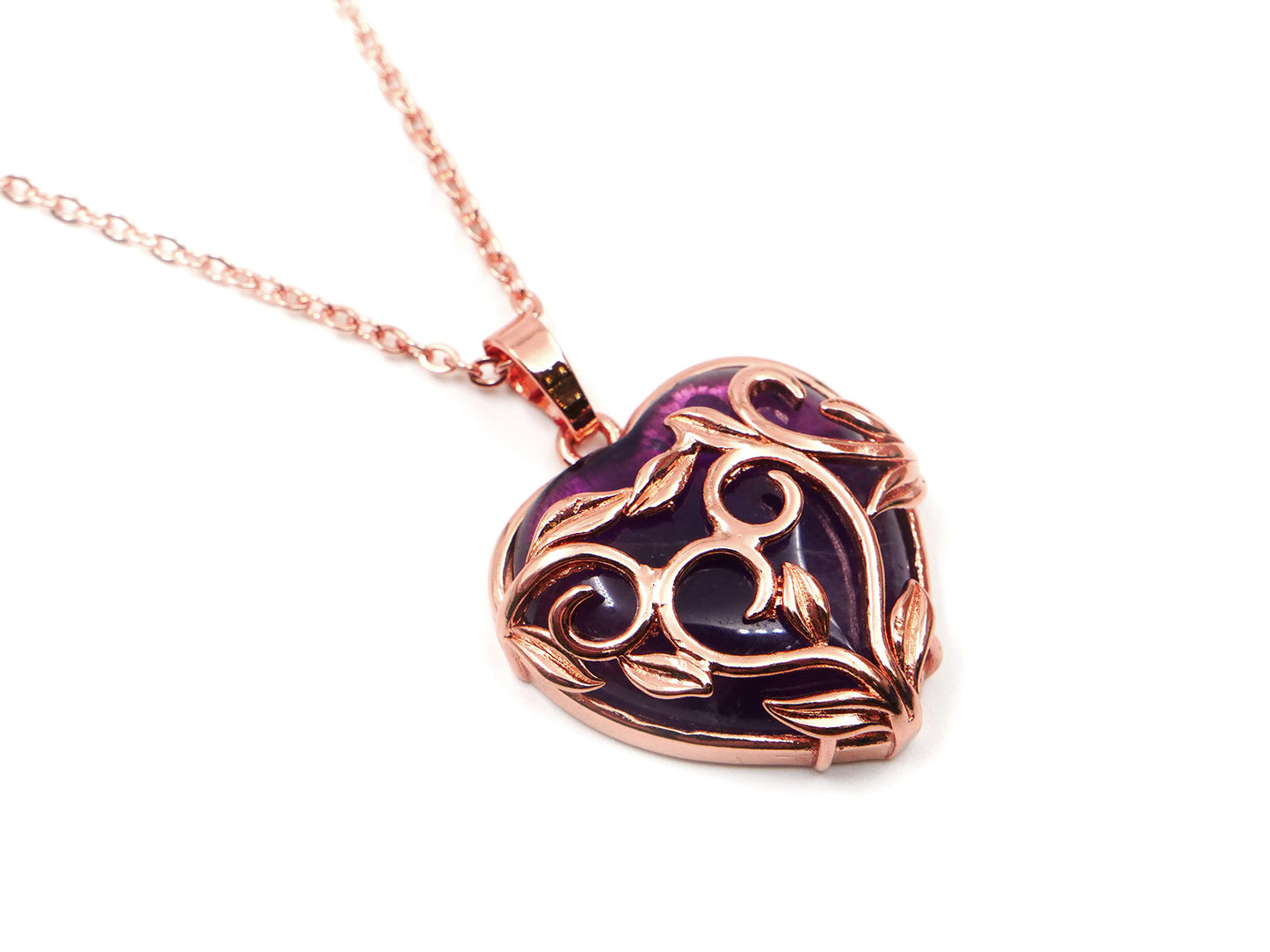 Améthyste - Pendentif coeur rosé