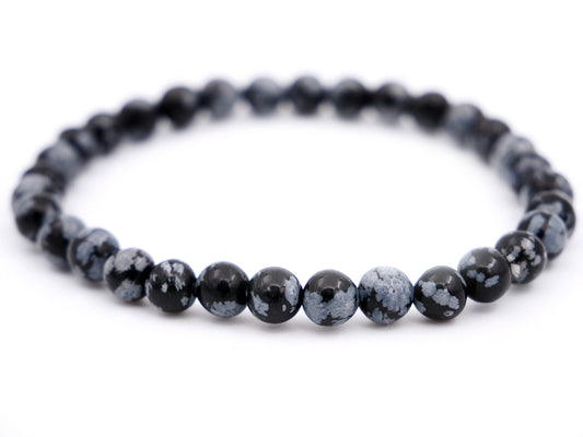 Bracelet en obsidienne flocon de neige - 6mm