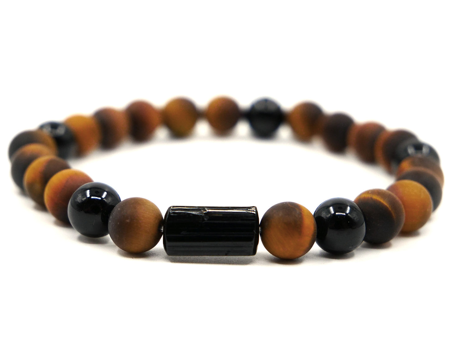 Bracelet en oeil de tigre et tourmaline noire (schorl) - 8mm