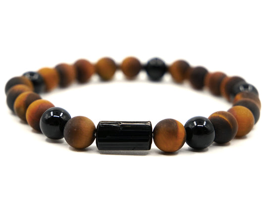 Bracelet en oeil de tigre et tourmaline noire (schorl) - 8mm