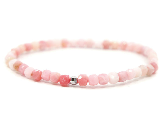 Bracelet en opale rose des Andes - 5mm facetté avec perle décorative