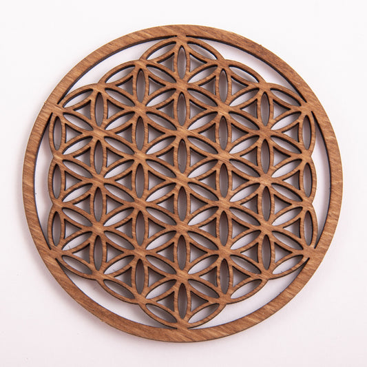 Fleur de Vie 9 cm, marron foncé en bois