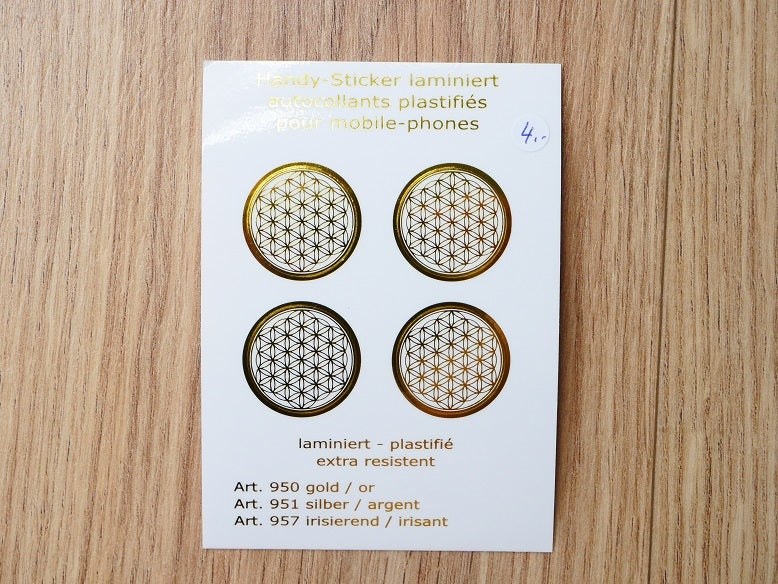 Autocollant fleur de vie pour téléphone - doré - pack de 4