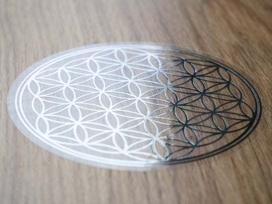 Autocollant fleur de vie - argenté - 8,5cm