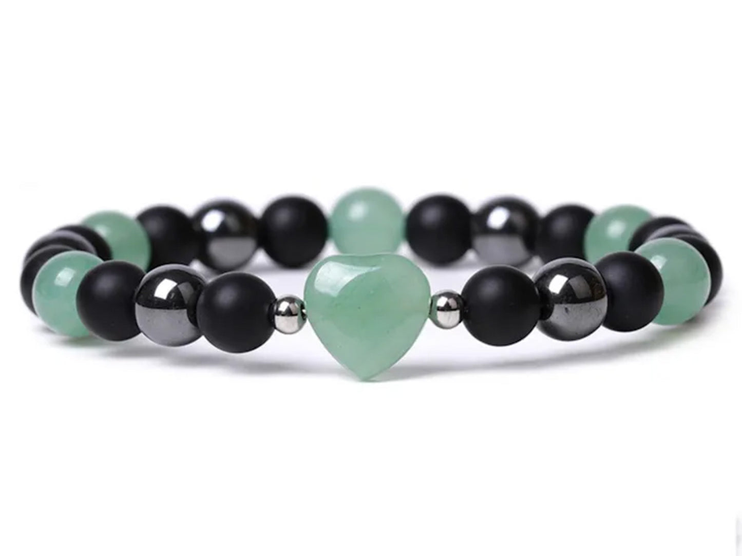 Bracelet coeur en aventurine verte - 8mm