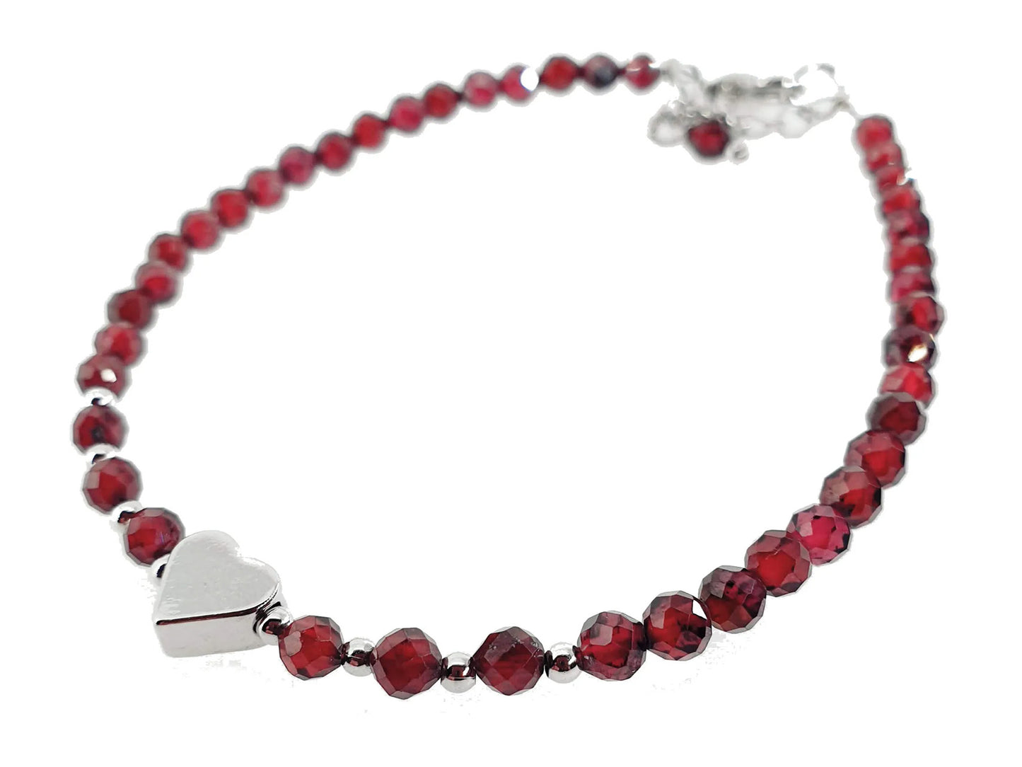 Bracelet en grenat - 3mm facetté avec cœur et chaînette
