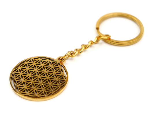 Porte-clés Fleur de Vie en Acier Fin Doré