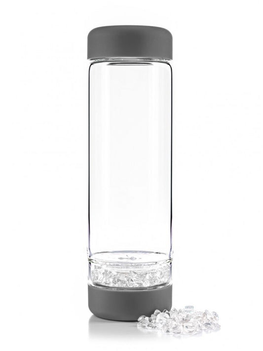 Bouteille VitaJuwel Inu! en Verre gris lave avec Compartiment pour Pierres Fines – 500 ml + housse de protection