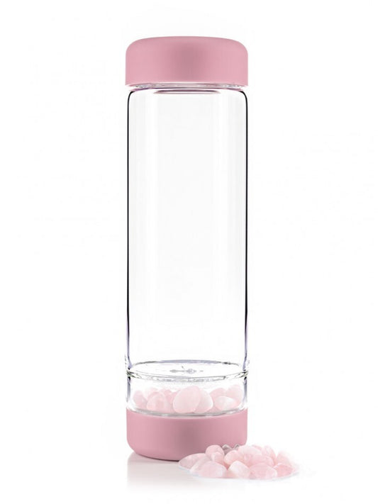 Bouteille VitaJuwel Inu! en Verre rose avec Compartiment pour Pierres Fines – 500 ml + housse de protection