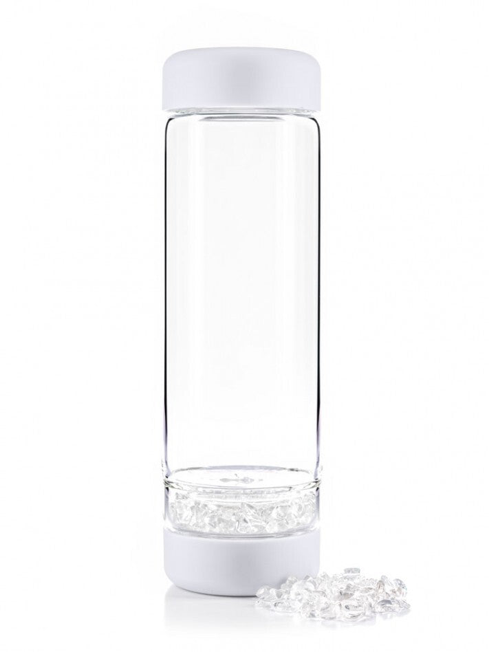 Bouteille VitaJuwel Inu! en Verre blanche avec Compartiment pour Pierres Fines – 500 ml + housse de protection