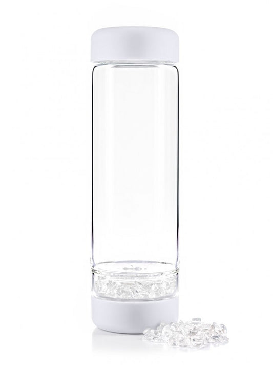 Bouteille VitaJuwel Inu! en Verre blanche avec Compartiment pour Pierres Fines – 500 ml + housse de protection