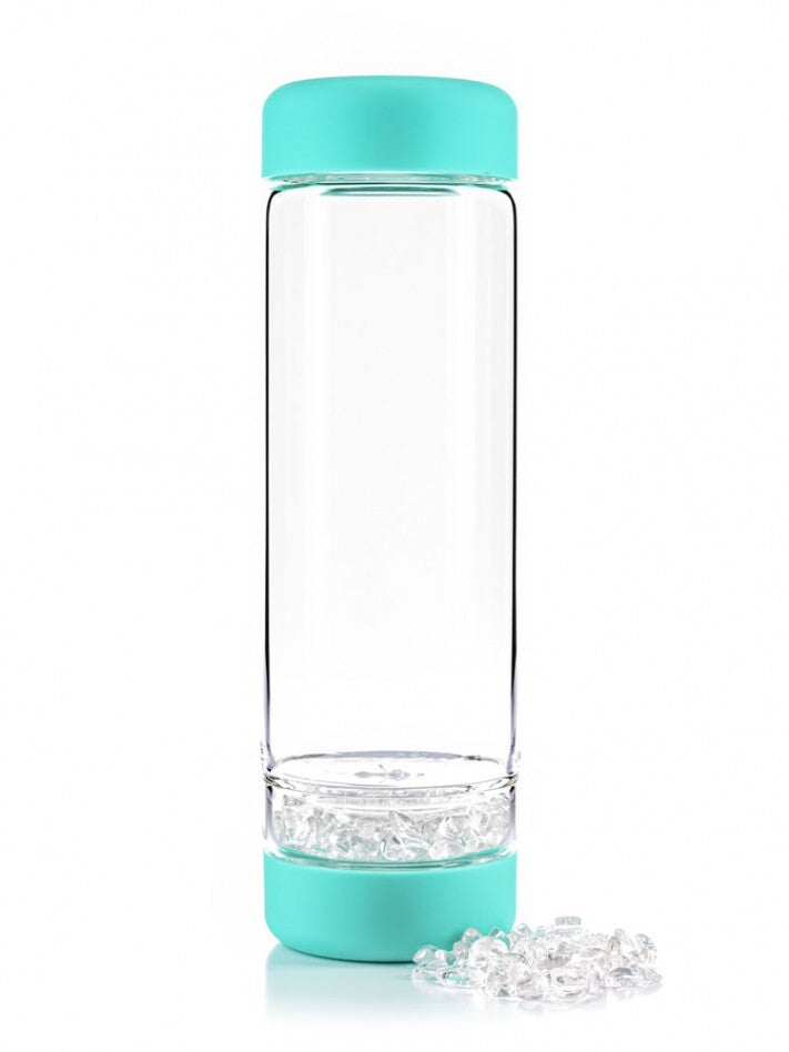 Bouteille VitaJuwel Inu! en Verre bleue avec Compartiment pour Pierres Fines – 500 ml + housse de protection
