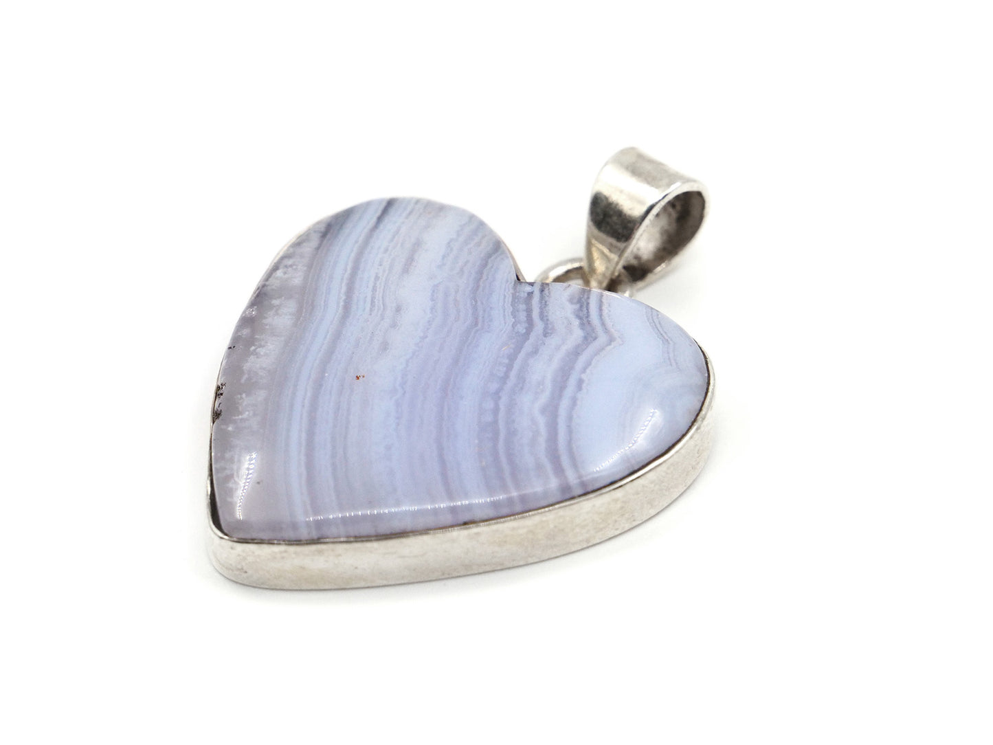 Coeur en calcédoine bleu rubanée - Pendentif argent 925