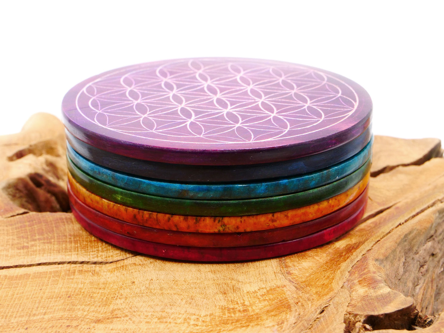 Set de 7 Sous-Verres Chakra Fleur de Vie en stéatite