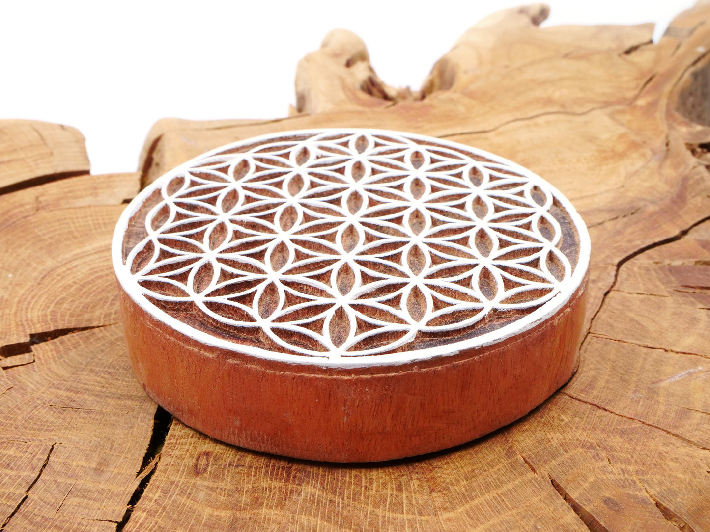 Tampon Bois Motif Fleur de Vie - 13 cm de Diamètre