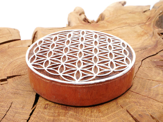 Tampon Bois Motif Fleur de Vie - 13 cm de Diamètre