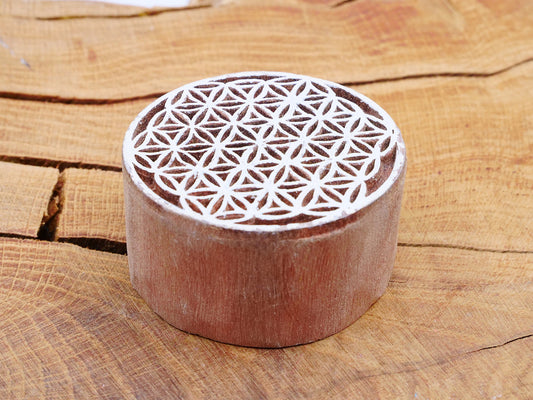 Tampon Bois Motif Fleur de Vie - 5 cm de Diamètre