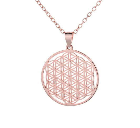 Pendentif fleur de vie avec chaînette - Argent 925 - Rosé