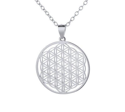 Pendentif fleur de vie avec chaînette - Argent 925 - Argenté