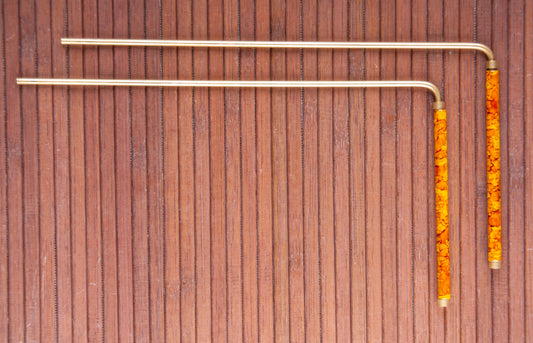 21 cm - Baguettes de sourcier / radiesthésie / Hartmann en laiton avec poignées en cuivre