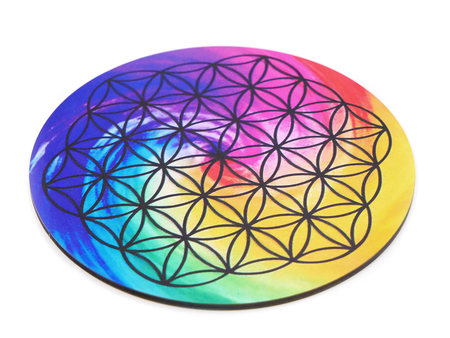 Fleur de Vie 15 cm, en bois avec impression arc-en-ciel