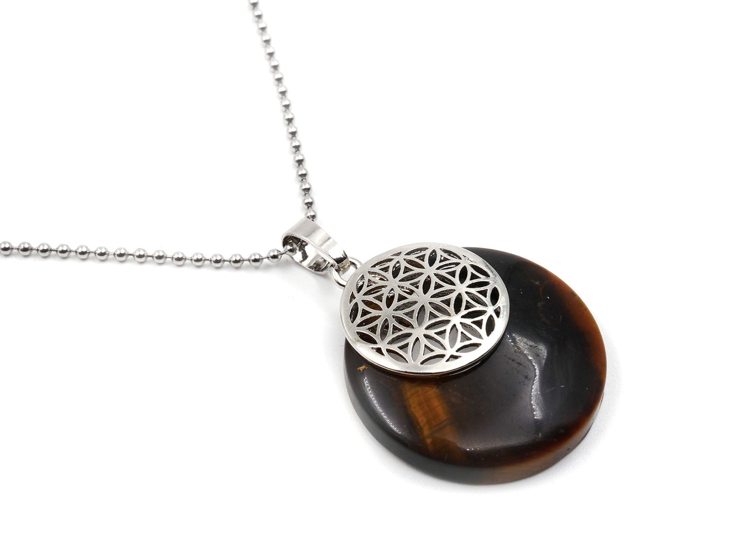 Oeil de tigre - Pendentif avec Fleur de Vie