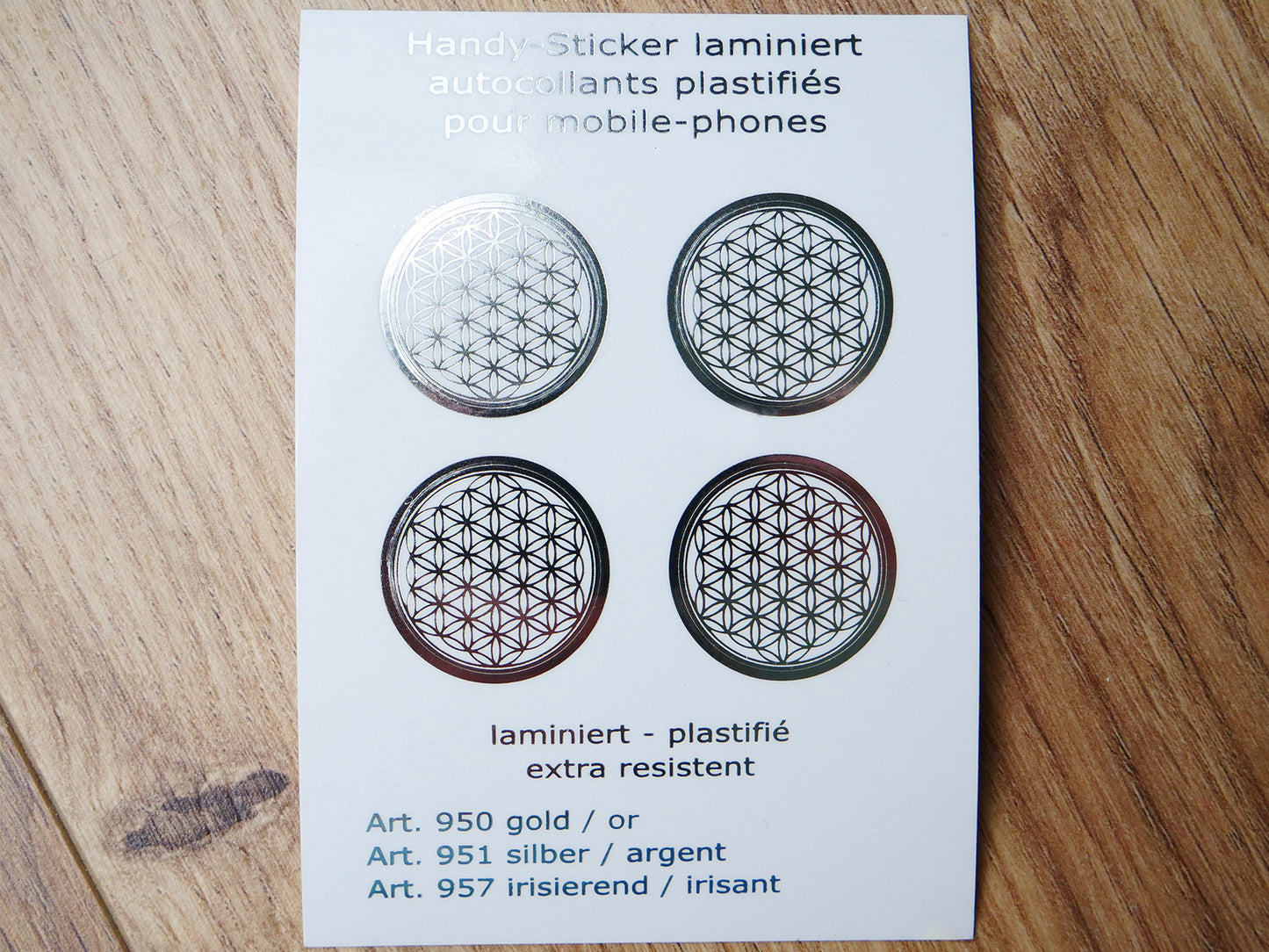 Autocollant fleur de vie pour téléphone - argenté - pack de 4