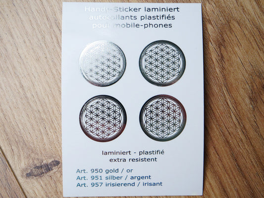 Autocollant fleur de vie pour téléphone - argenté - pack de 4