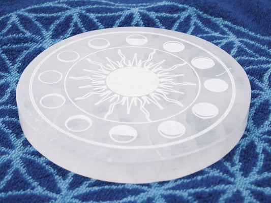 Plaque en sélénite - Soleil et phases lunaires