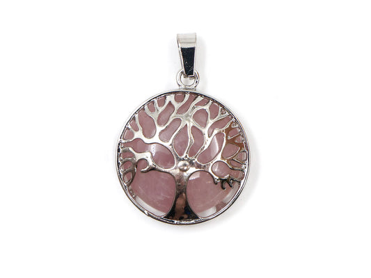 Quartz rose - Pendentif arbre de vie