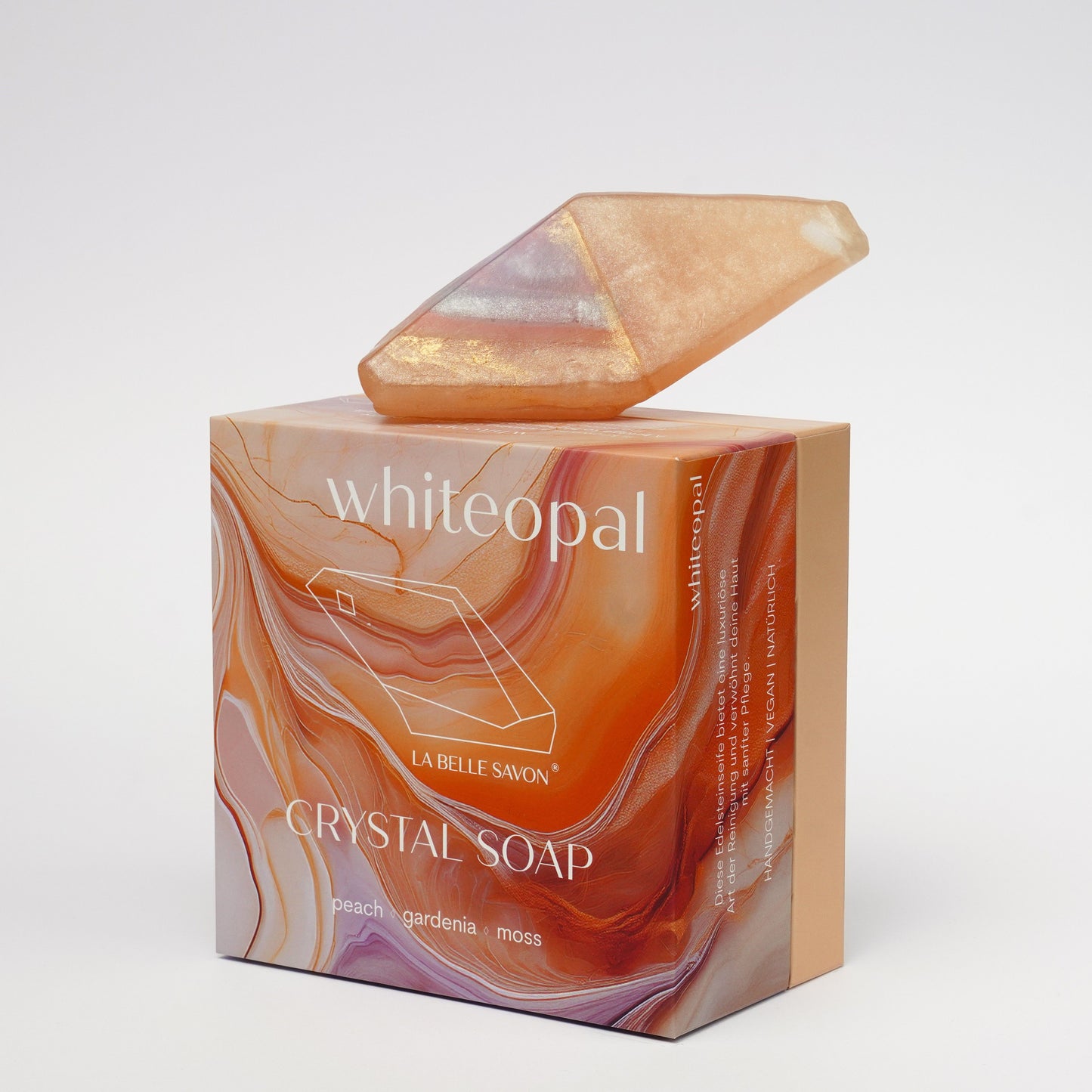 Savon Cristal Opale Blanche – Pêche, Gardénia et Mousse