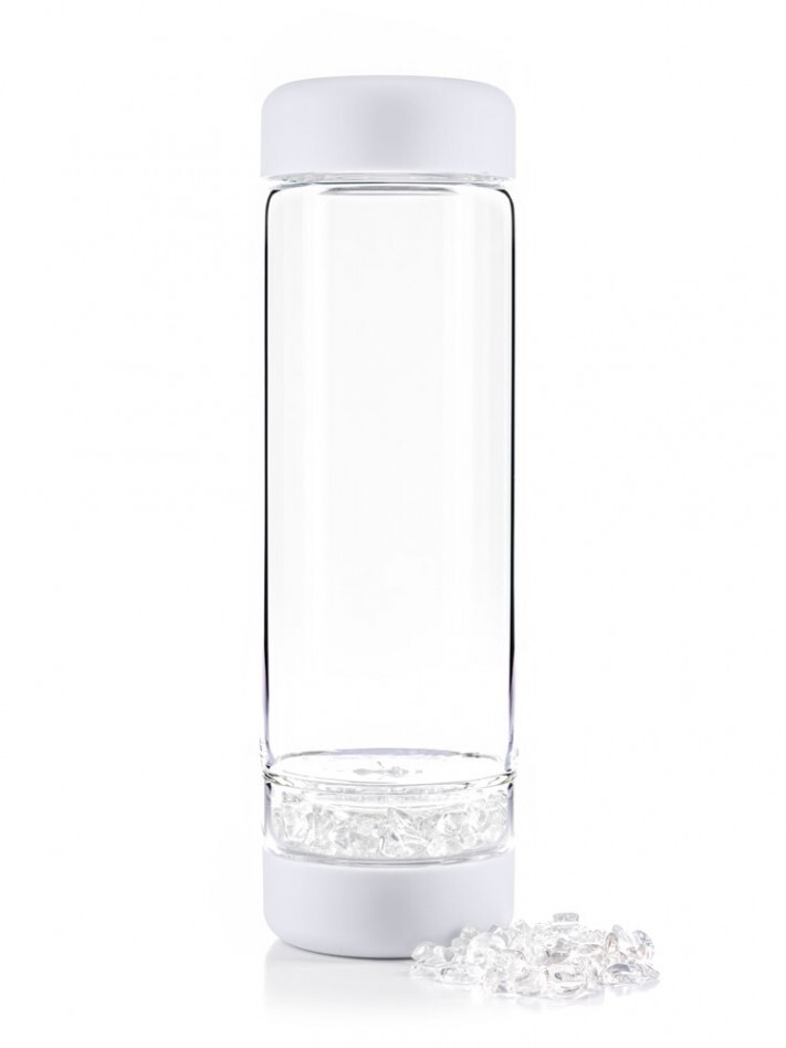 Bouteille VitaJuwel Inu! en Verre blanche avec Compartiment pour Pierres Fines – 500 ml